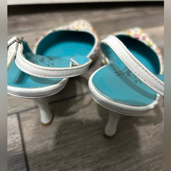 Jeffrey Campbell 💎 🌈 floral Blue&White leather heel white Multi pointy toe - Picture 3 of 12